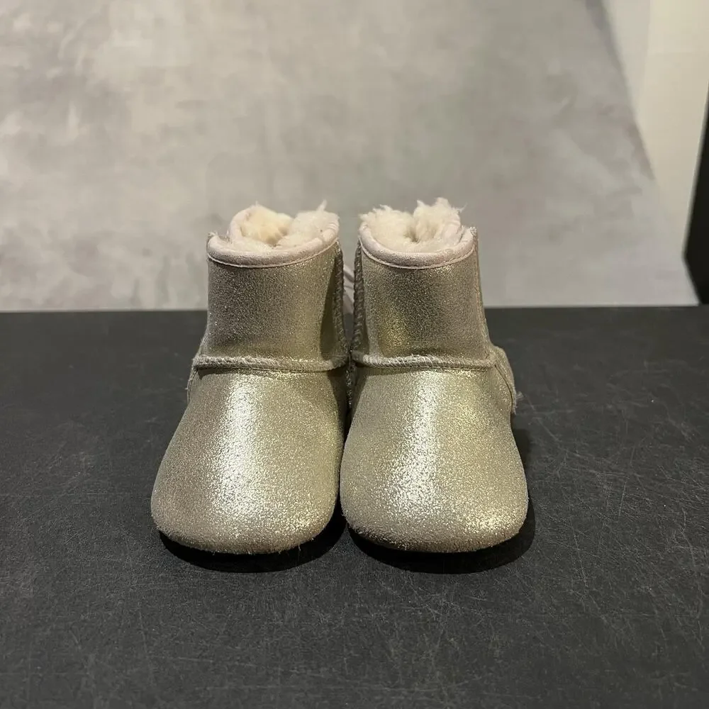 UGG Jessie Bow II Boots Infant Size 4/5c Gold Shimmer Shearling Crib 1019630I